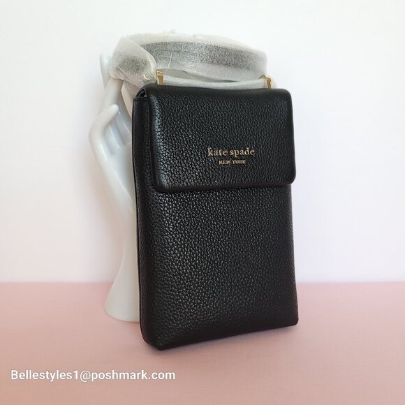 KATE SPADE Bradley North/South Pebbled Leather Phone Crossbody- Black color 🎈⭐ - Picture 6 of 16